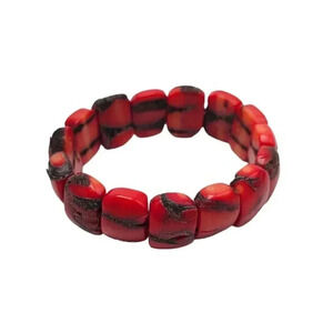 Red Coral Bead Beaded Stretch Bangle Bracelet Vintage